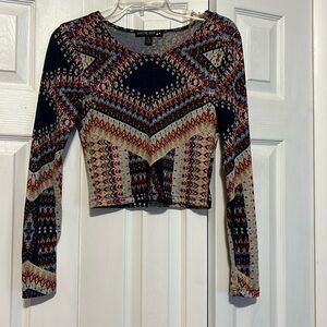 Living Doll. Multi Colored, Light- weight long sleeve crop top for women